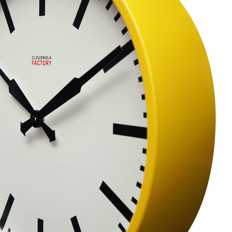 Cloudnola Station Metal Wall Clock, Yellow and Black, 18 inch Diameter, Silent Non Ticking, Battery Operated Quartz Movement - Image 3
